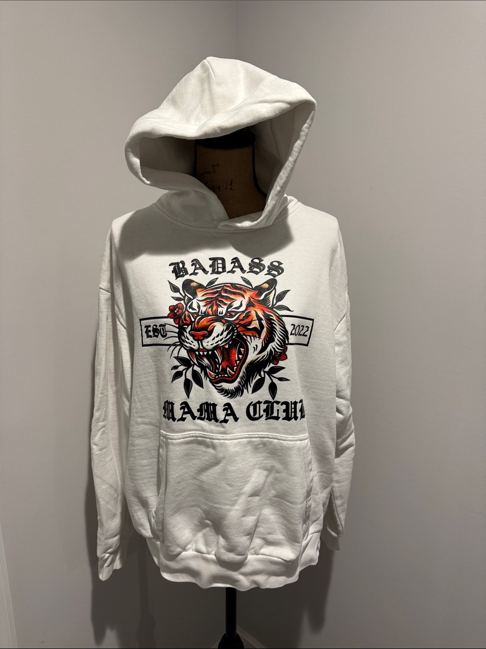 Custom Made Badass Mama Club White Graphic Hoodie